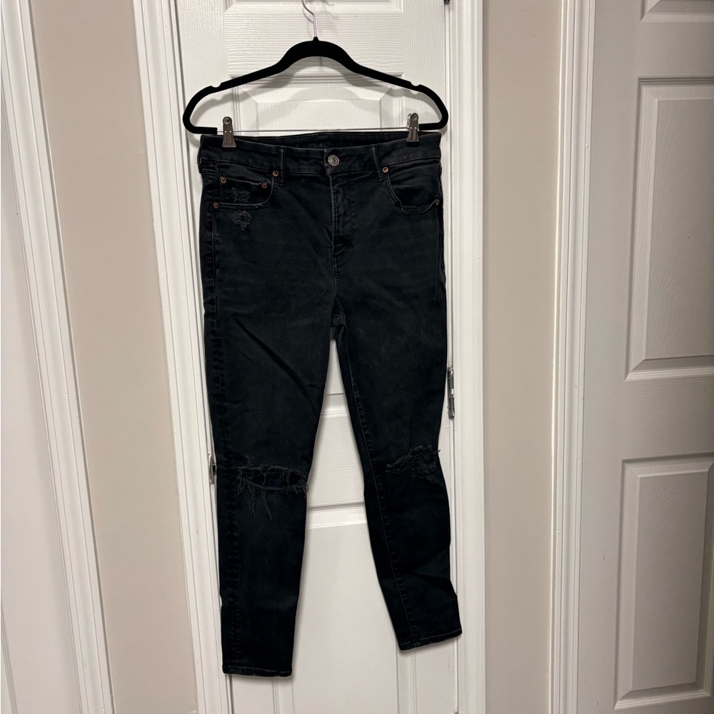 American Eagle Outfitters super high rise Black distressed Jeggings